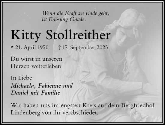 Traueranzeige von Kitty Stollreither von Der Westallgäuer
