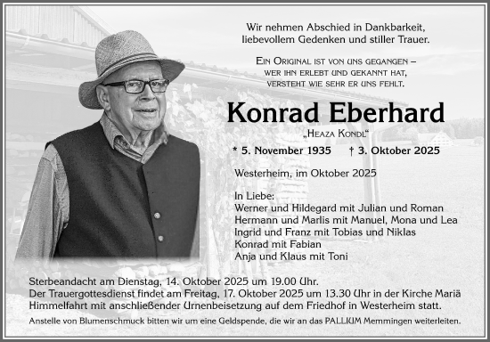 Traueranzeige von Konrad Eberhard von Memminger Zeitung
