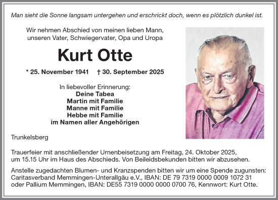 Traueranzeige von Kurt Otte von Memminger Zeitung