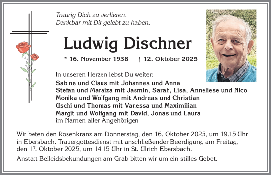 Traueranzeige von Ludwig Dischner von Allgäuer Zeitung, Marktoberdorf