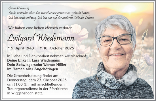 Traueranzeige von Luitgard Wiedemann von Allgäuer Zeitung,Kempten