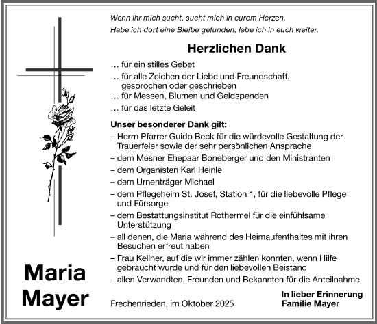 Traueranzeige von Maria Mayer von Memminger Zeitung