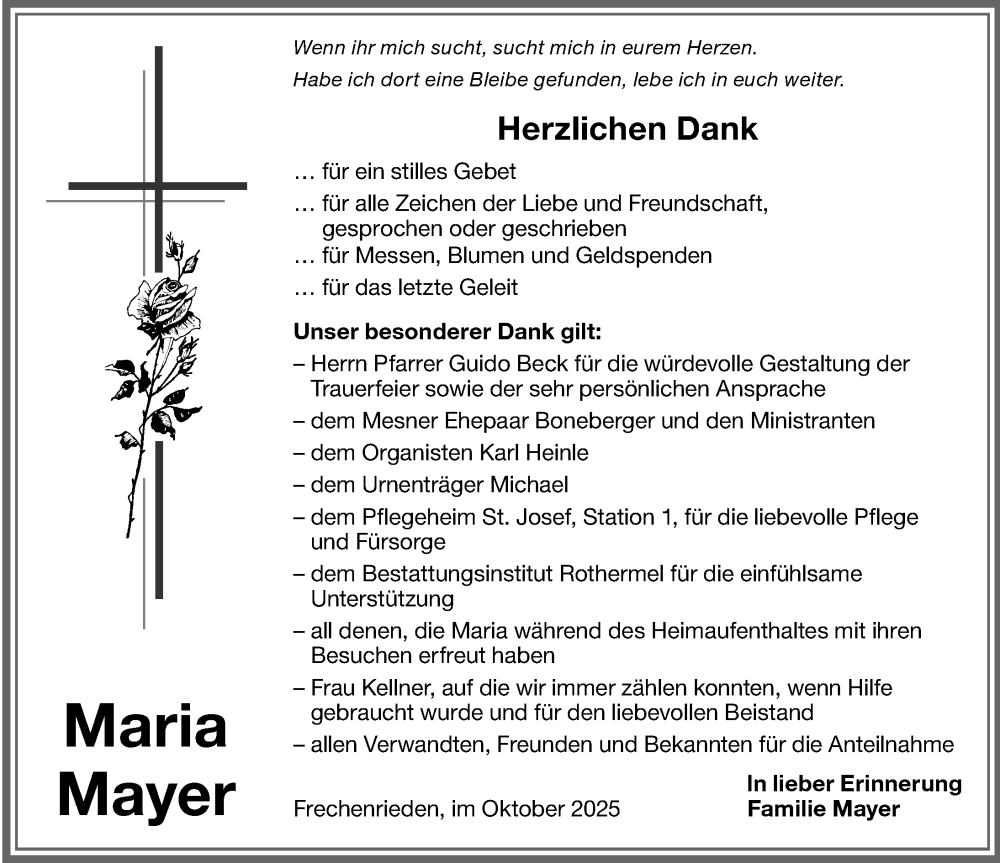  Traueranzeige für Maria Mayer vom 04.10.2025 aus Memminger Zeitung