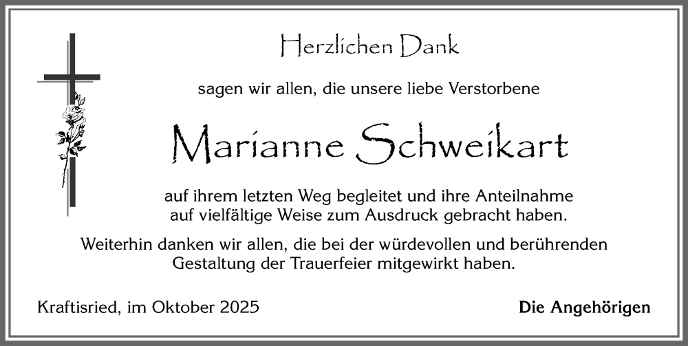  Traueranzeige für Marianne Schweikart vom 04.10.2025 aus Allgäuer Zeitung,Kempten