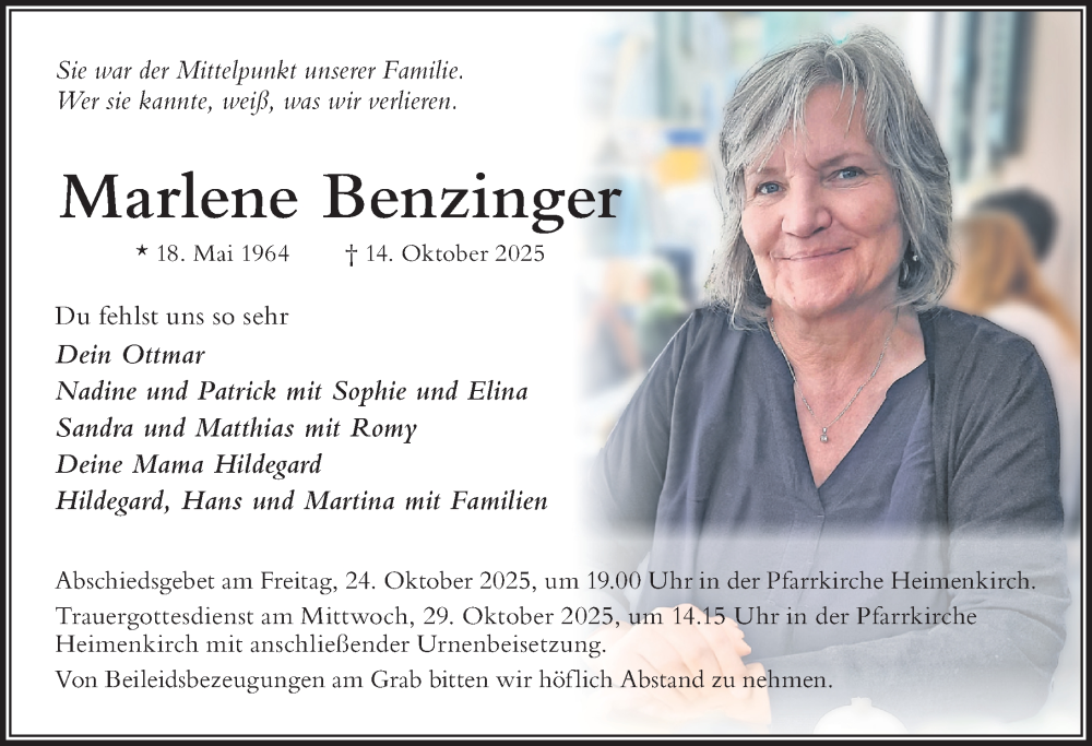  Traueranzeige für Marlene Benzinger vom 22.10.2025 aus Der Westallgäuer
