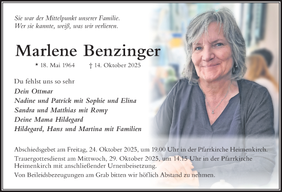 Traueranzeige von Marlene Benzinger von Der Westallgäuer