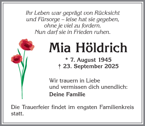 Traueranzeige von Mia Höldrich von Allgäuer Zeitung,Kempten