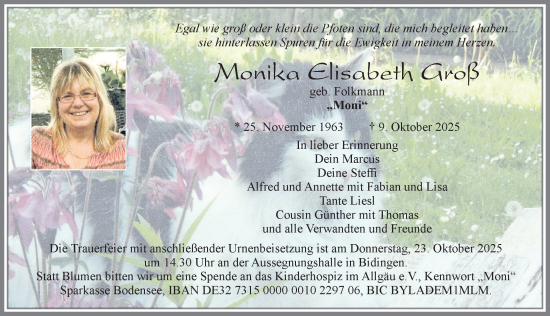 Traueranzeige von Monika Elisabeth Groß von Allgäuer Zeitung, Marktoberdorf