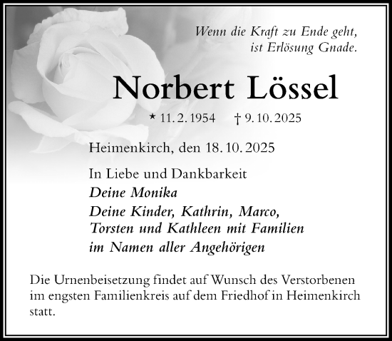 Traueranzeige von Norbert Lössel von Der Westallgäuer