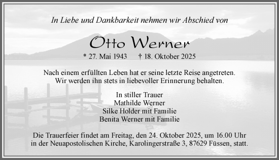 Traueranzeige von Otto Werner von Allgäuer Zeitung, Füssen