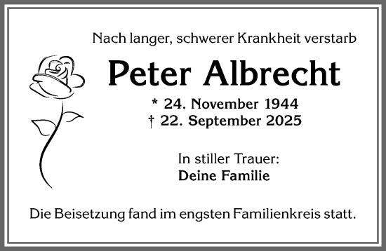 Traueranzeige von Peter Albrecht von Allgäuer Zeitung,Kempten