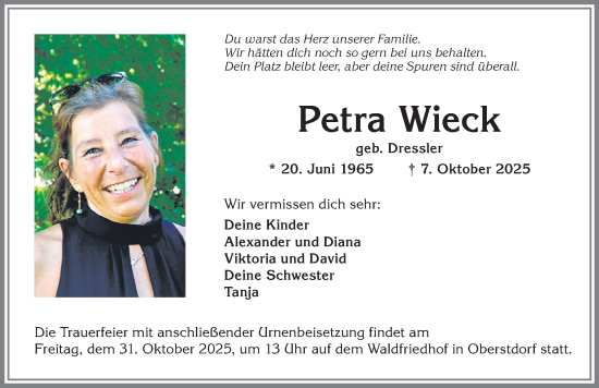 Traueranzeige von Petra Wieck von Allgäuer Anzeigeblatt
