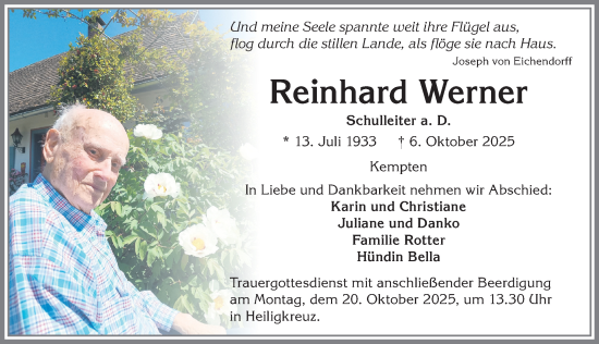 Traueranzeige von Reinhard Werner von Allgäuer Zeitung,Kempten