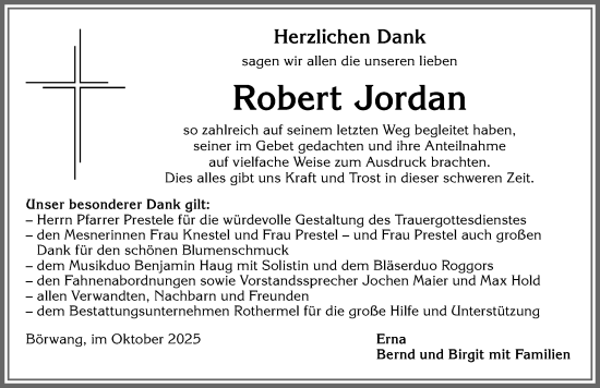 Traueranzeige von Robert Jordan von Allgäuer Zeitung,Kempten