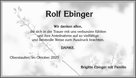 Traueranzeige von Rolf Ebinger von Allgäuer Anzeigeblatt