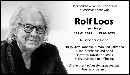 Traueranzeige von Rolf Loos von Allgäuer Zeitung, Kaufbeuren/Buchloe