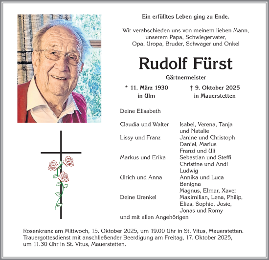 Traueranzeige von Rudolf Fürst von Allgäuer Zeitung, Marktoberdorf