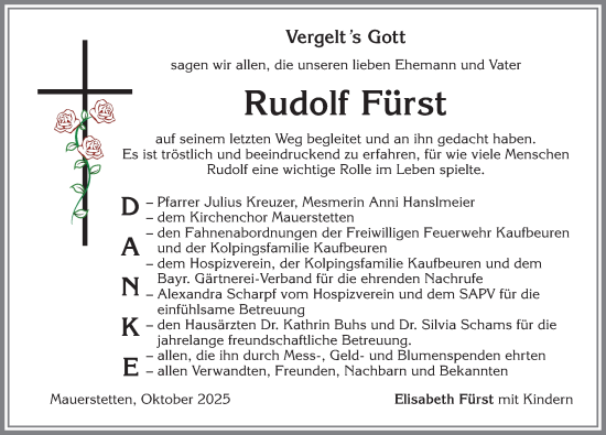 Traueranzeige von Rudolf Fürst von Allgäuer Zeitung, Kaufbeuren/Buchloe