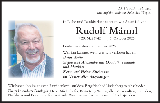 Traueranzeige von Rudolf Männl von Der Westallgäuer
