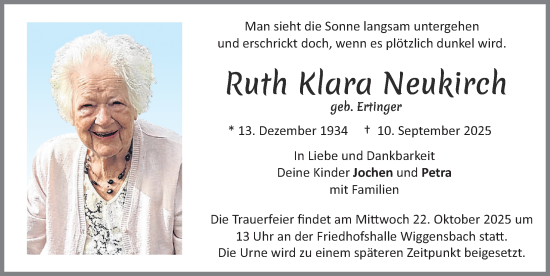 Traueranzeige von Ruth Klara Neukirch von Allgäuer Zeitung,Kempten