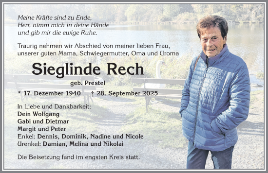 Traueranzeige von Sieglinde Rech von Allgäuer Zeitung,Kempten