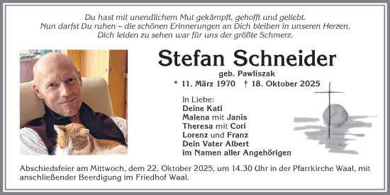 Traueranzeige von Stefan Schneider von Allgäuer Zeitung, Kaufbeuren/Buchloe