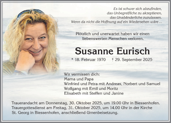 Traueranzeige von Susanne Eurisch von Allgäuer Zeitung, Marktoberdorf