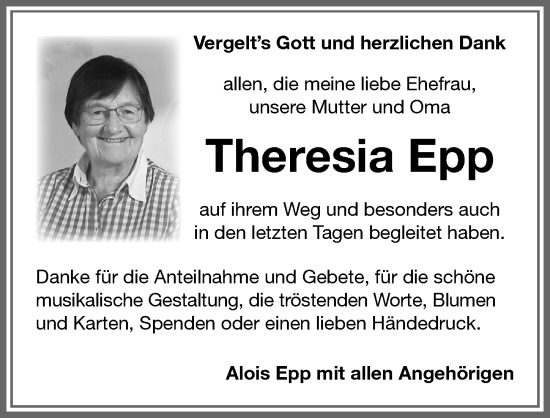 Traueranzeige von Theresia Epp von Allgäuer Zeitung, Marktoberdorf