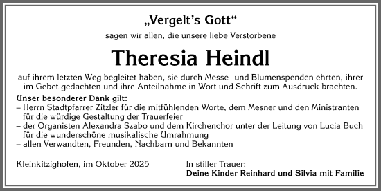 Traueranzeige von Theresia Heindl von Allgäuer Zeitung, Kaufbeuren/Buchloe
