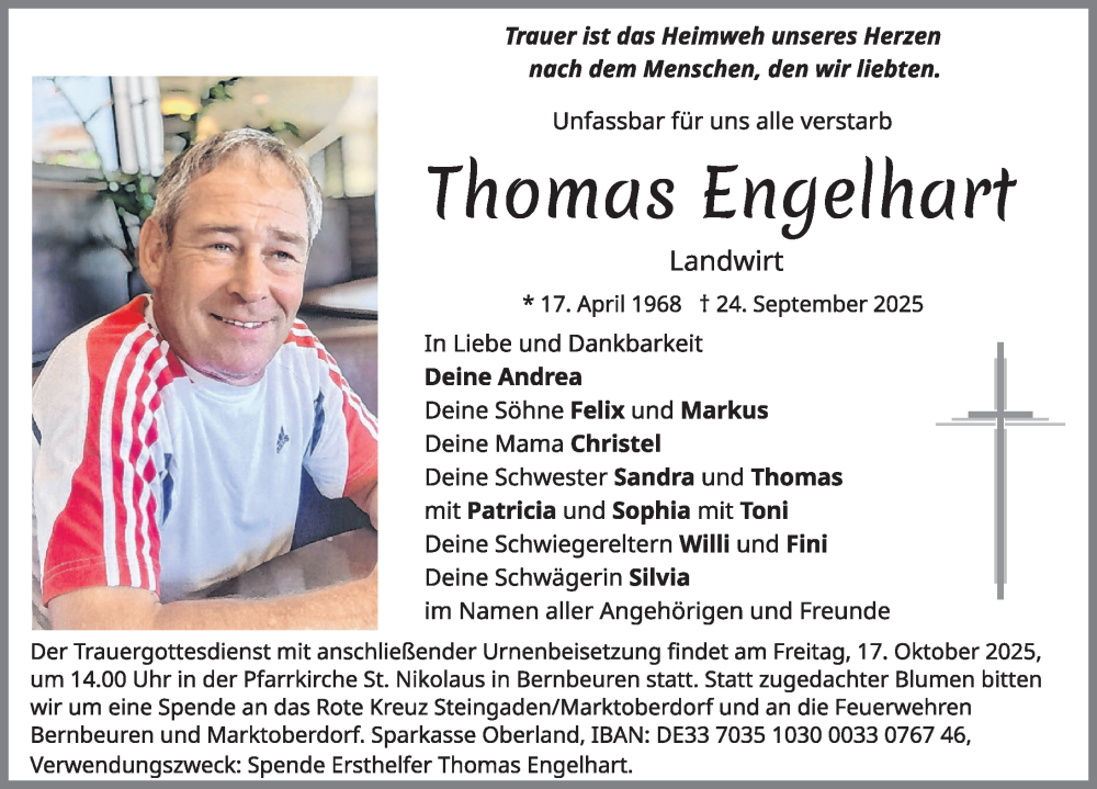  Traueranzeige für Thomas Engelhart vom 04.10.2025 aus Allgäuer Zeitung, Füssen