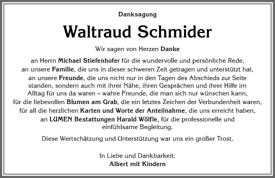 Traueranzeige von Waltraud Schmider von Allgäuer Anzeigeblatt