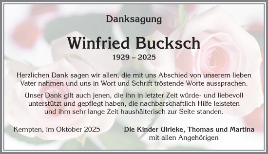Traueranzeige von Winfried Bucksch von Allgäuer Zeitung,Kempten