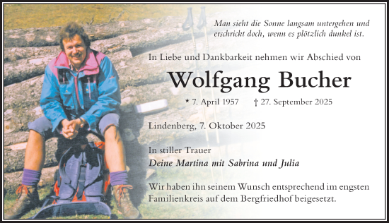 Traueranzeige von Wolfgang Bucher von Der Westallgäuer