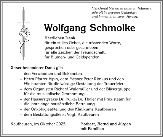 Traueranzeige von Wolfgang Schmolke von Allgäuer Zeitung, Kaufbeuren/Buchloe