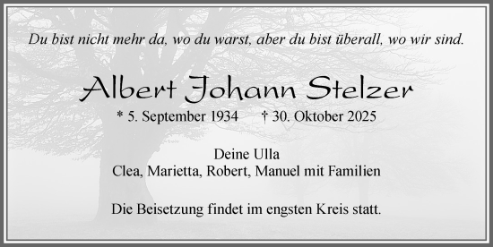 Traueranzeige von Albert Johann Stelzer von Allgäuer Zeitung, Marktoberdorf