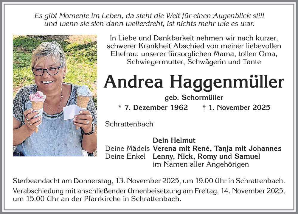  Traueranzeige für Andrea Haggenmüller vom 08.11.2025 aus Allgäuer Zeitung,Kempten