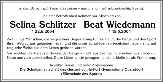 Traueranzeige von Beat Wiedemann von Allgäuer Anzeigeblatt