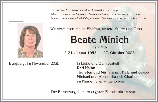 Traueranzeige von Beate Minich von Allgäuer Anzeigeblatt