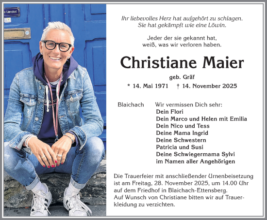 Traueranzeige von Christiane Maier von Allgäuer Anzeigeblatt