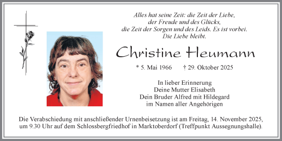 Traueranzeige von Christine Heumann von Allgäuer Zeitung, Marktoberdorf