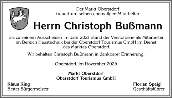 Traueranzeige von Christoph Bußmann von Allgäuer Anzeigeblatt