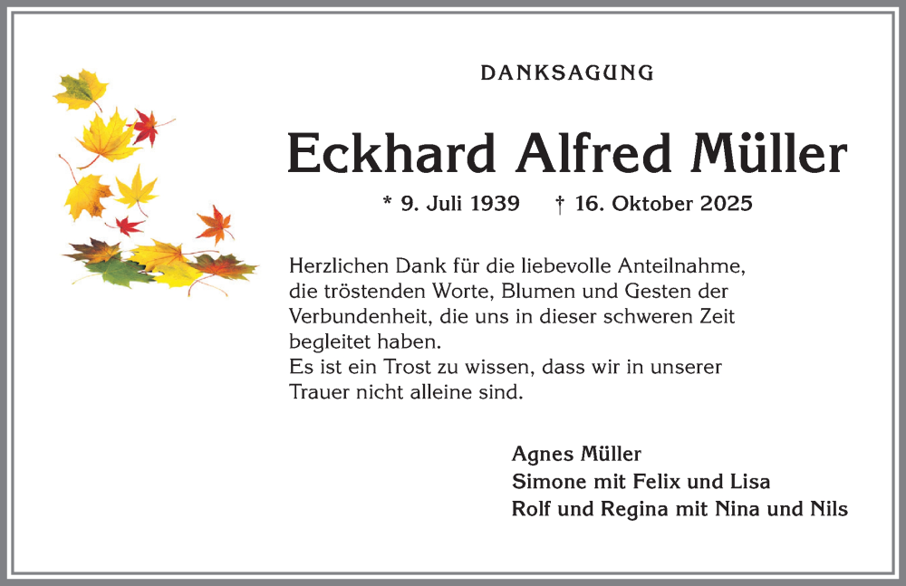  Traueranzeige für Eckhard Alfred Müller vom 08.11.2025 aus Allgäuer Zeitung,Kempten