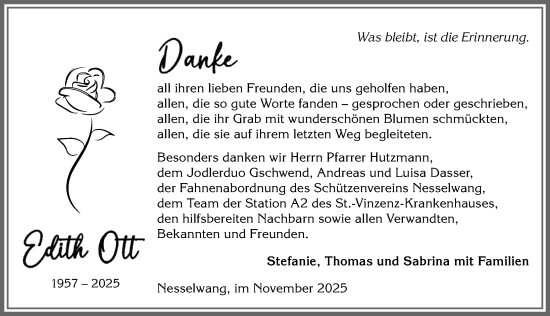 Traueranzeige von Edith Ott von Allgäuer Zeitung, Füssen
