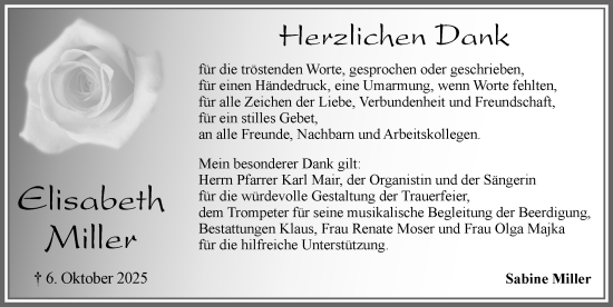 Traueranzeige von Elisabeth Miller von Allgäuer Zeitung, Marktoberdorf
