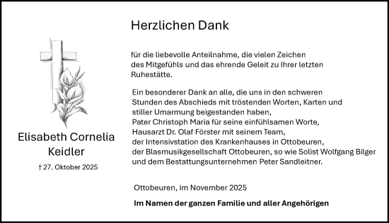 Traueranzeige von Elisabeth Cornelia Keidler von Memminger Zeitung