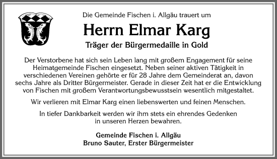 Traueranzeige von Elmar Karg von Allgäuer Anzeigeblatt