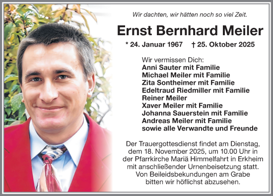 Traueranzeige von Ernst Bernhard Meiler von Memminger Zeitung