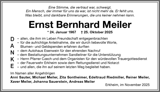 Traueranzeige von Ernst Bernhard Meiler von Memminger Zeitung