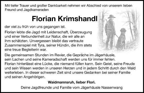 Traueranzeige von Florian Krimshandl von Augsburger Allgemeine, Schwabmünchner Allgemeine