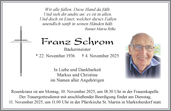 Traueranzeige von Franz Schrom von Allgäuer Zeitung, Marktoberdorf